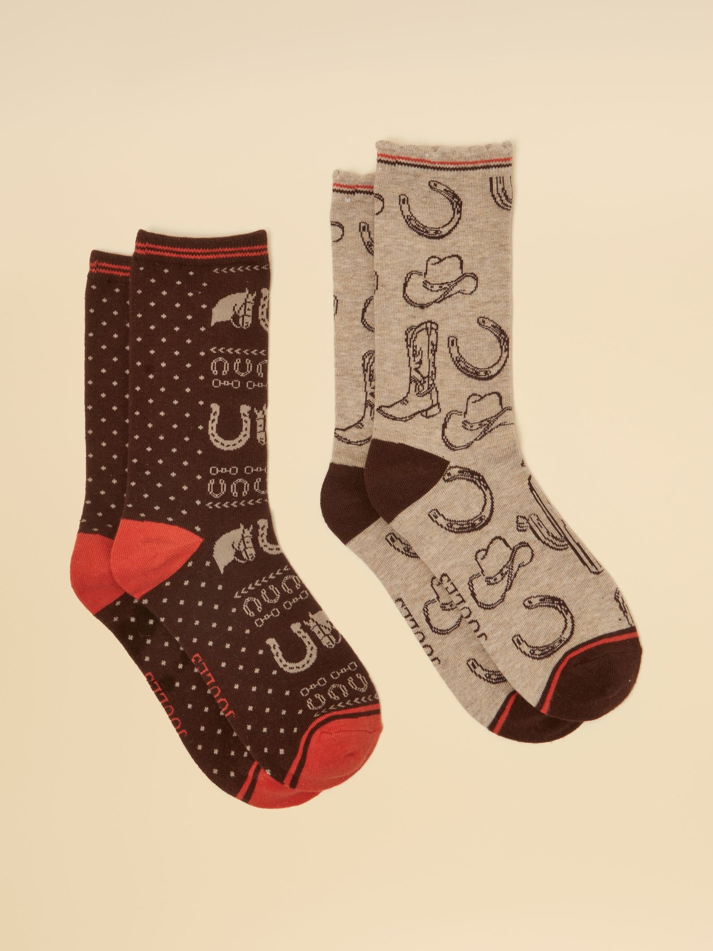 Women's Everyday Brown & Neutral Rodeo Cotton Blend Socks 2 Pack (size 4-8)