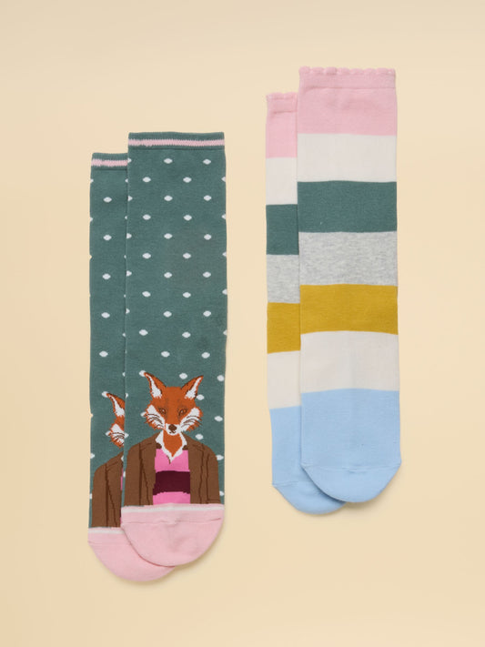 Women's Everyday Green Jonty Cotton Blend Socks 2 Pack (size 4-8)