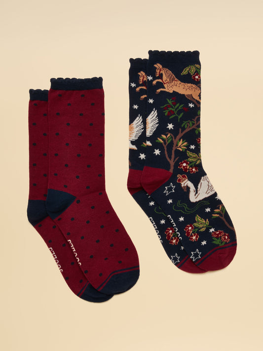 Women's Everyday Navy & PInk Cotton Blend Socks 2 Pack (size 4-8)