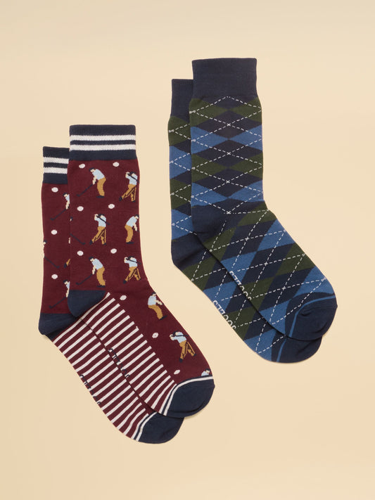 Men's Kingsbury Burgundy Golf Socks 2 Pack (size 7-12)