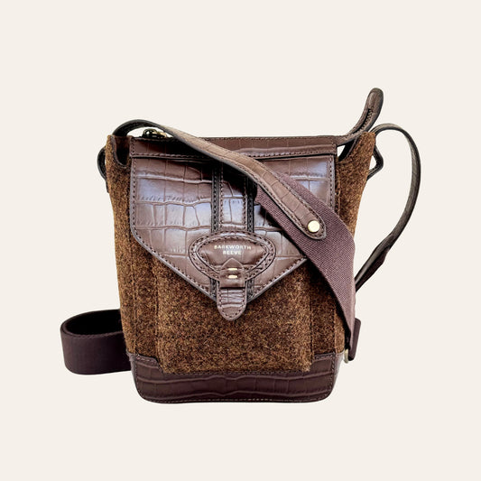 Hackthorn Dark Tweed & Croc Leather Crossbody Bag