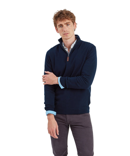 Calton Cotton Cashmere Quarter Zip Jumper Navy