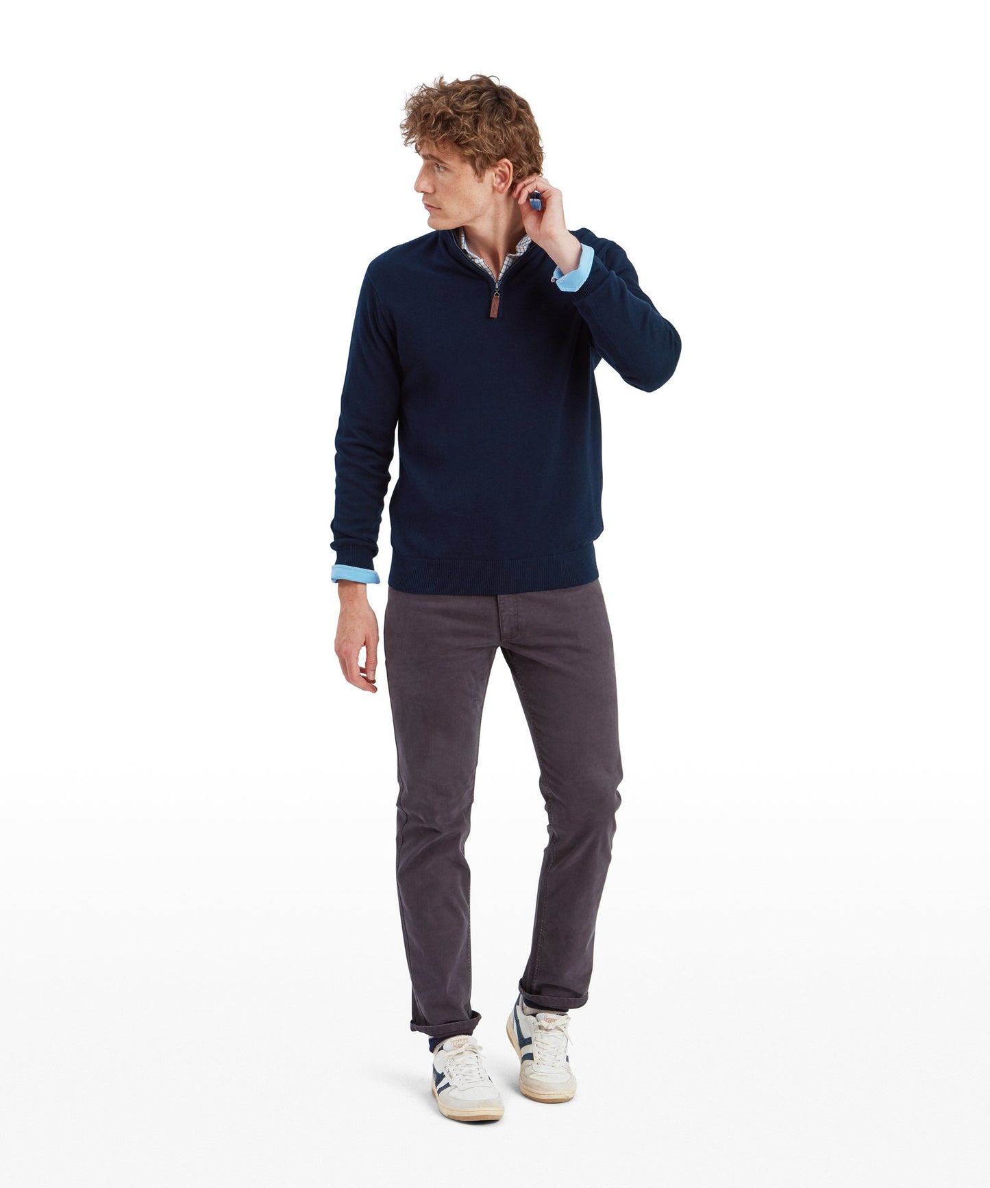 Calton Cotton Cashmere Quarter Zip Jumper Navy