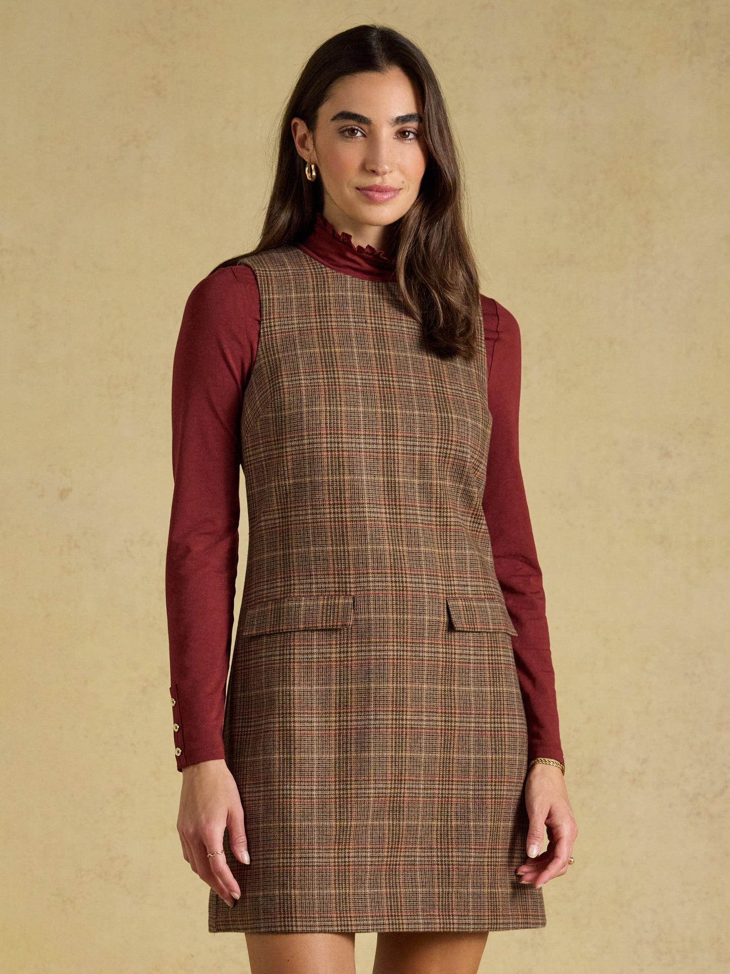 Edwina Brown Check Tweed Shift Dress