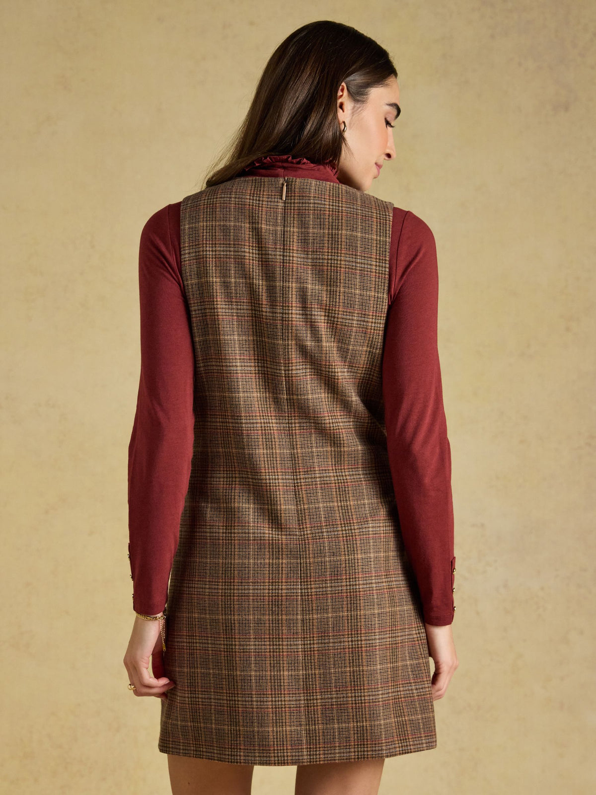 Edwina Brown Check Tweed Shift Dress