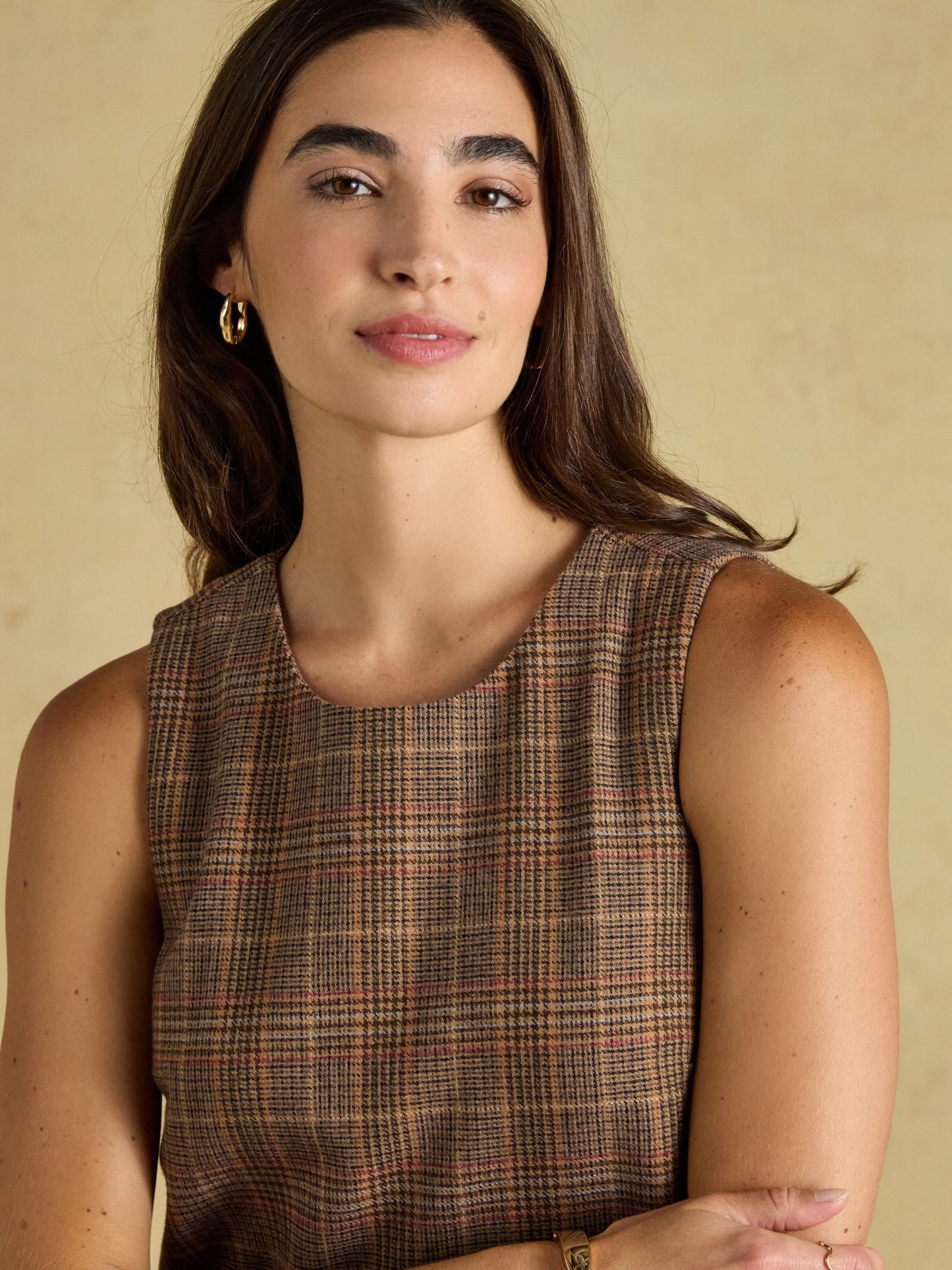 Edwina Brown Check Tweed Shift Dress