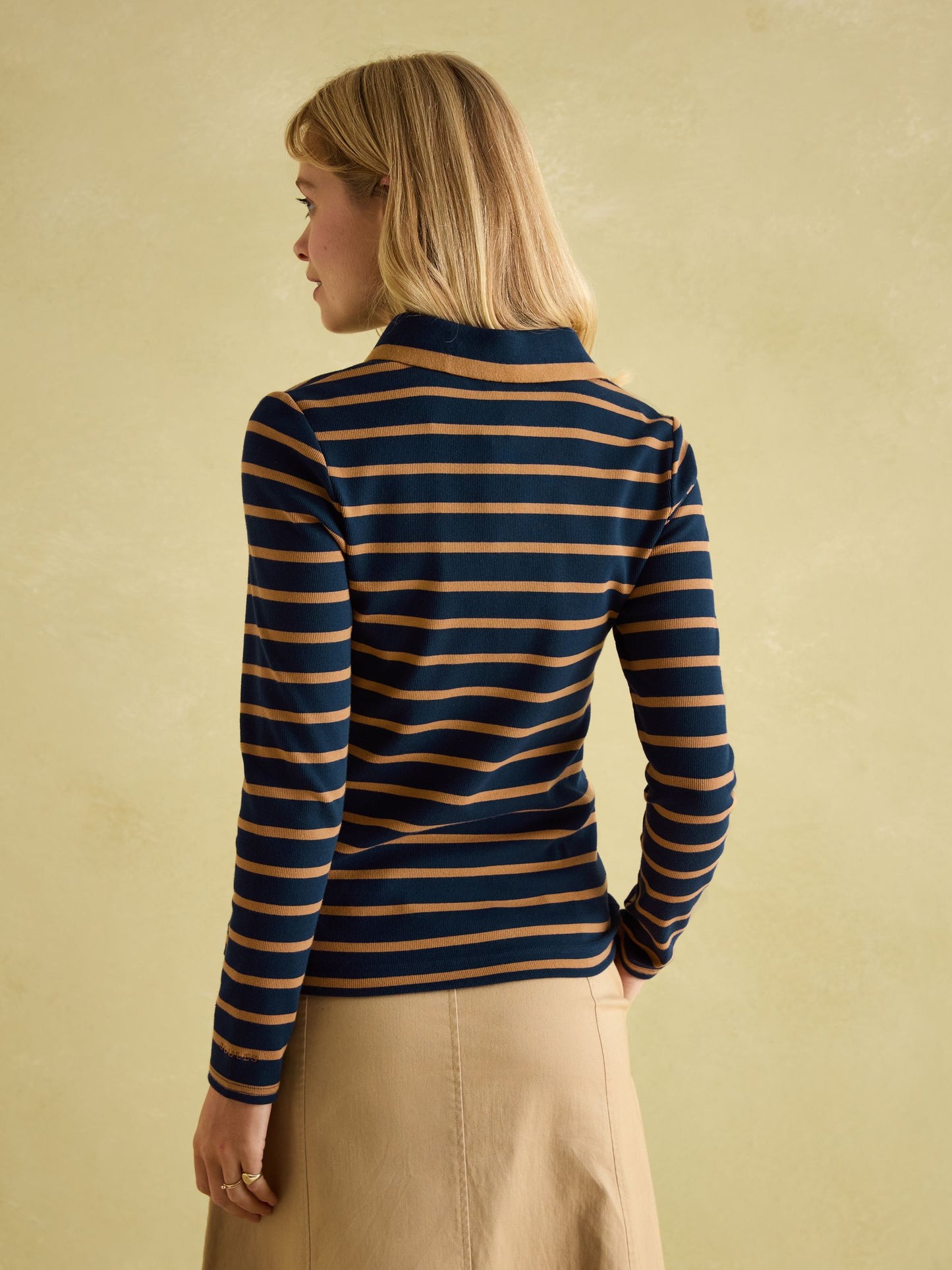 Fairfield Navy & Tan Long Sleeve Ribbed Polo Shirt