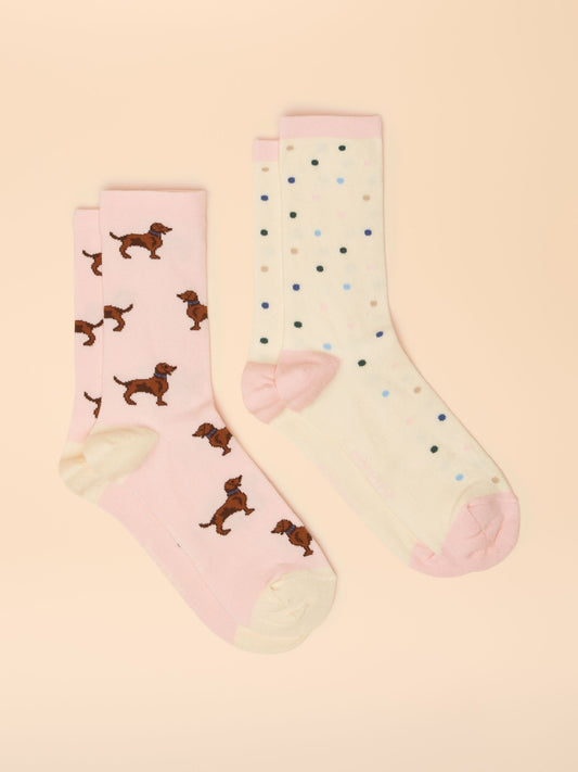 Everyday Pink/Blue 2 Pack Cotton Blend Socks