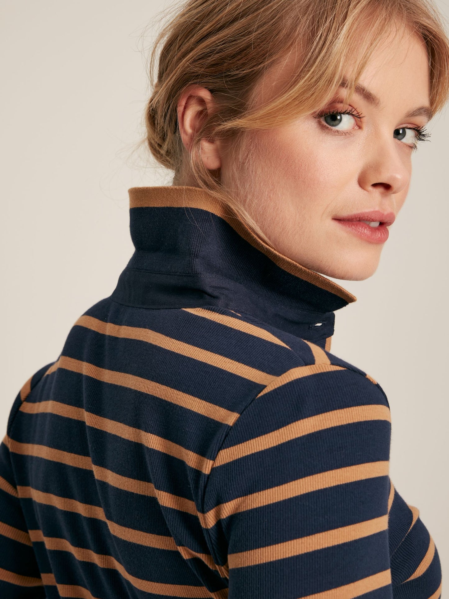 Fairfield Navy & Tan Long Sleeve Ribbed Polo Shirt