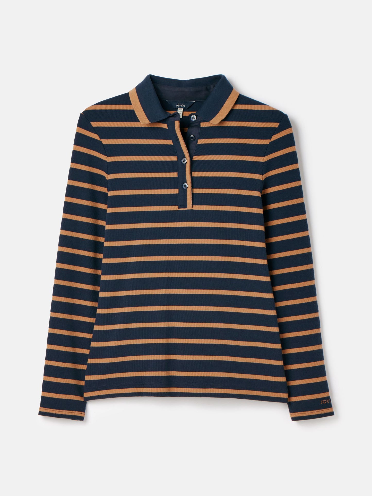 Fairfield Navy & Tan Long Sleeve Ribbed Polo Shirt