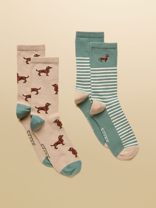 Everyday Khaki/Cream 2 Pack Cotton Blend Socks