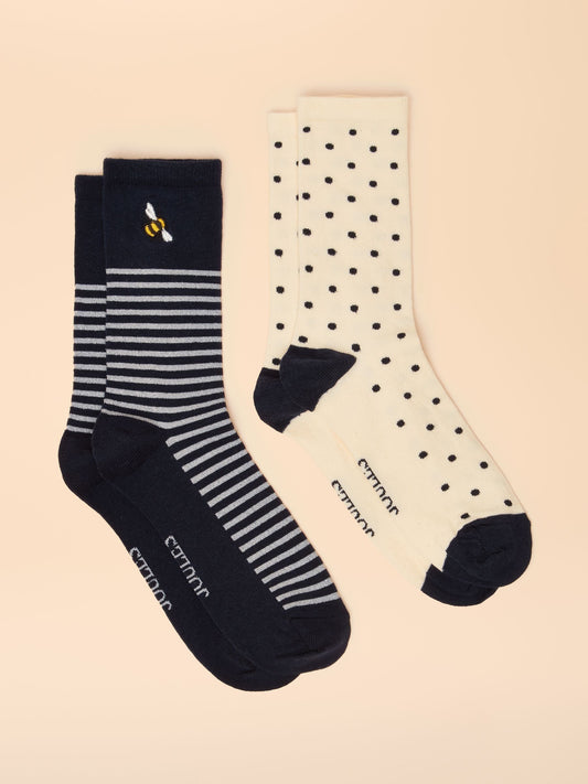 Everyday Navy/white 2 Pack Cotton Blend Socks