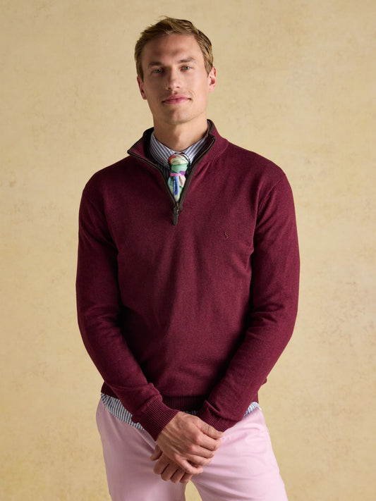 Hillside Burgundy Quarter Zip Knitted Jumper