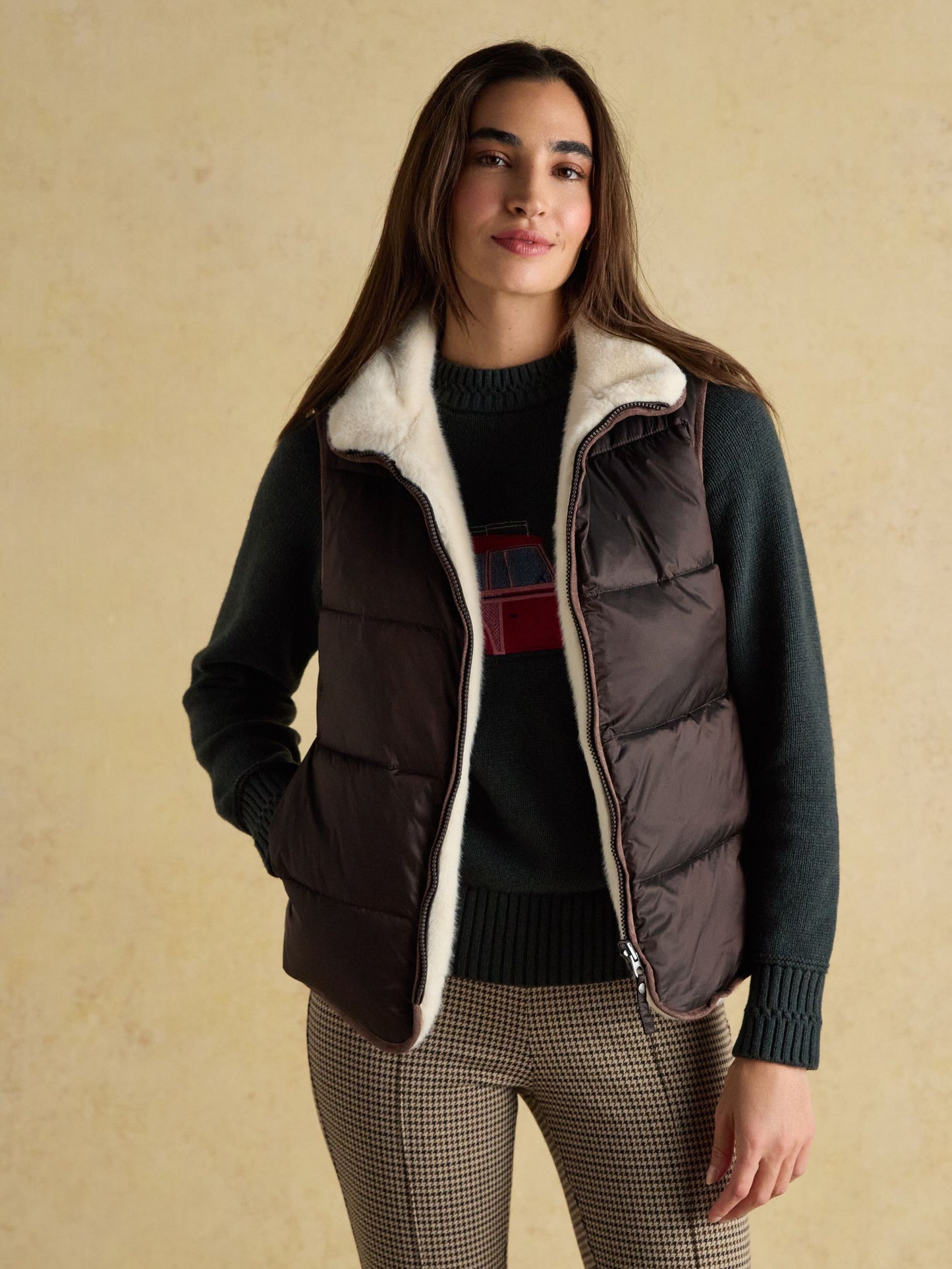 Reversible Faux Fur Brown/Cream Padded Gilet
