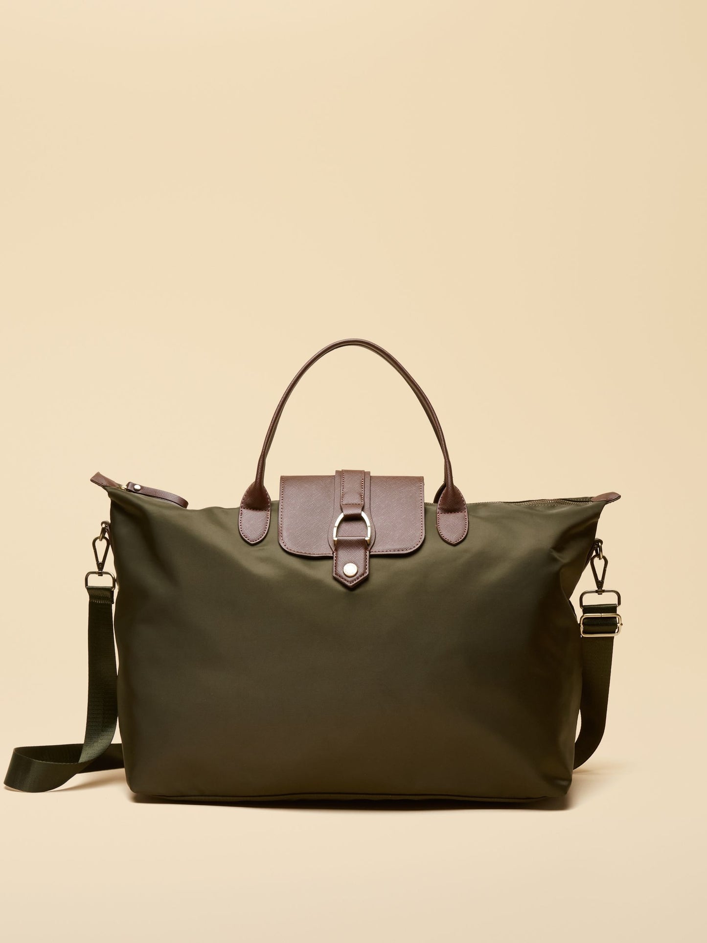 Edie Khaki Green Weekend Bag with Shoulder Strap