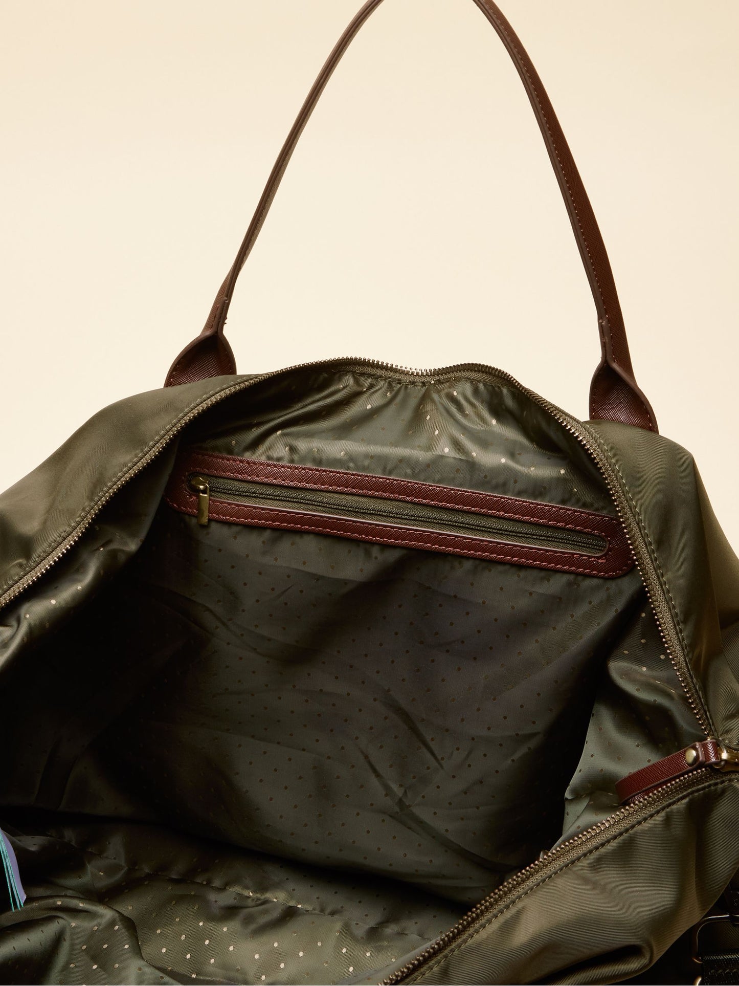 Edie Khaki Green Weekend Bag with Shoulder Strap