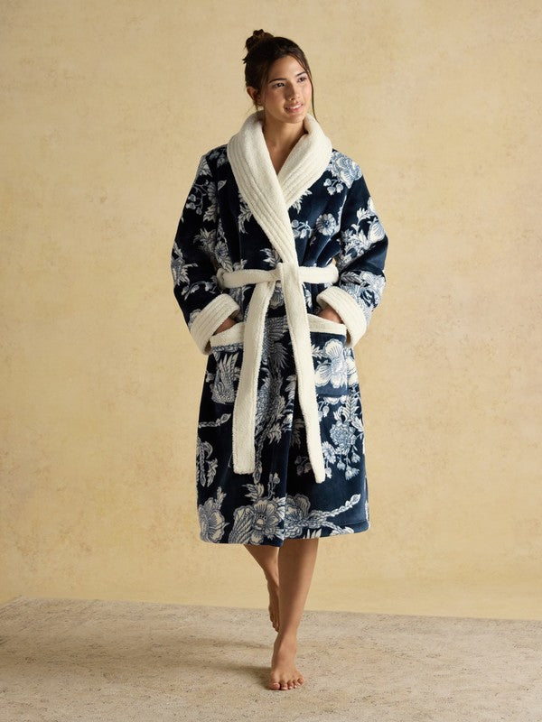 Matilda Navy Flowers Fleece Lined Dressing Gown