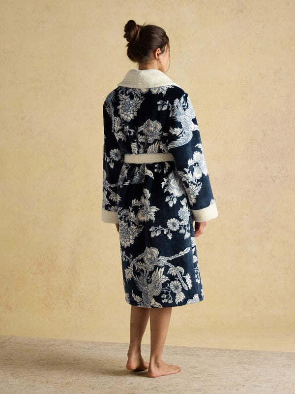 Matilda Navy Flowers Fleece Lined Dressing Gown
