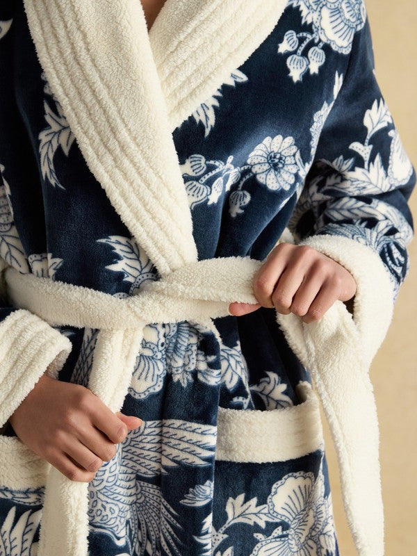 Matilda Navy Flowers Fleece Lined Dressing Gown