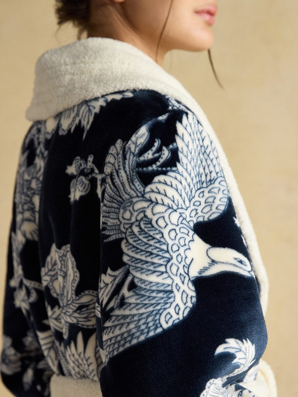 Matilda Navy Flowers Fleece Lined Dressing Gown