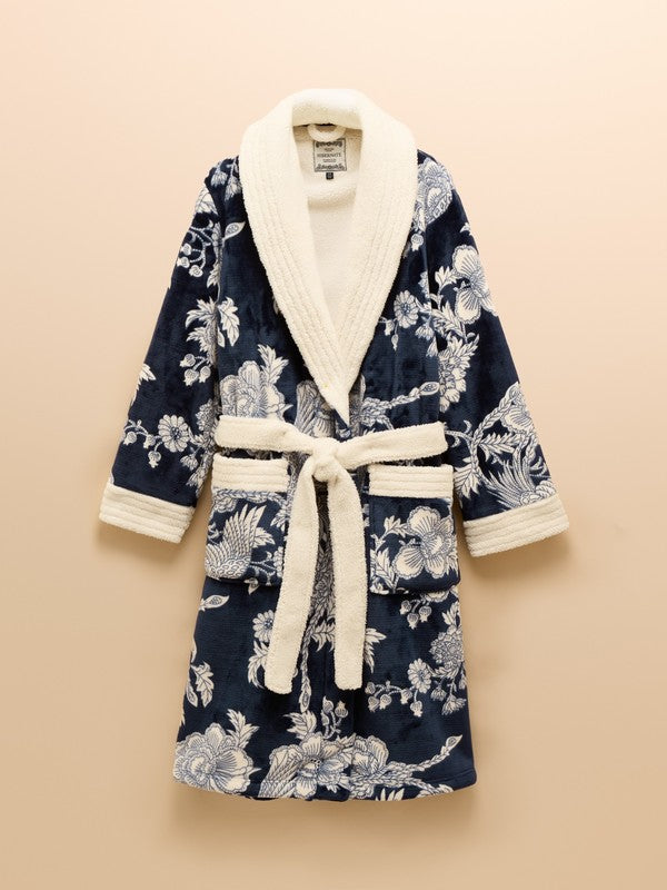 Matilda Navy Flowers Fleece Lined Dressing Gown
