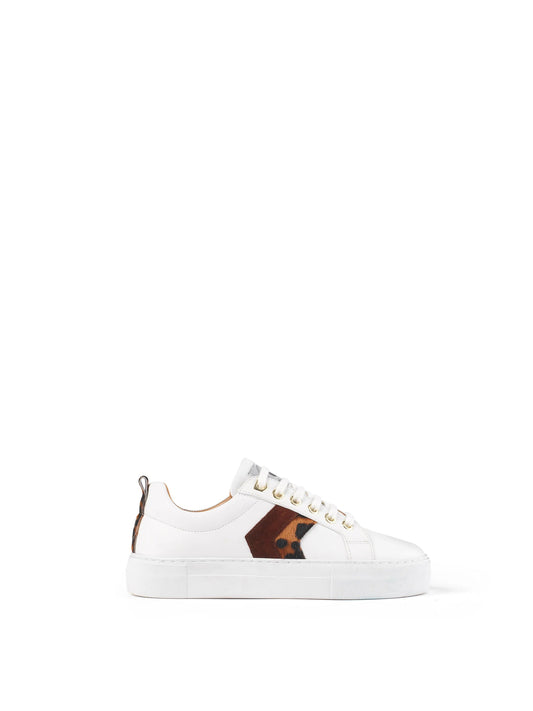 Alexandra White, port & leopard leather, suede & haircalf Platform trainers