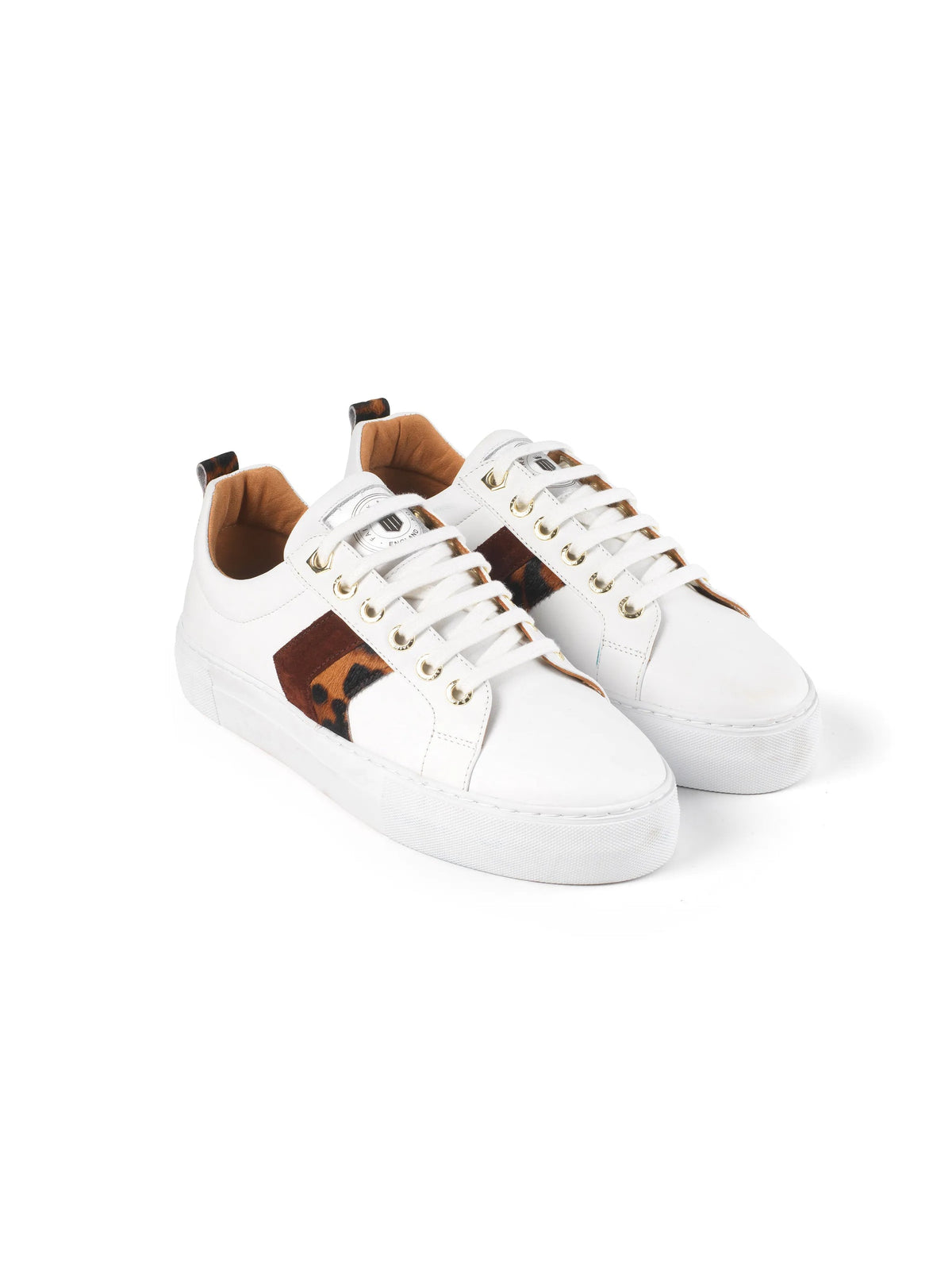 Alexandra White, port & leopard leather, suede & haircalf Platform trainers