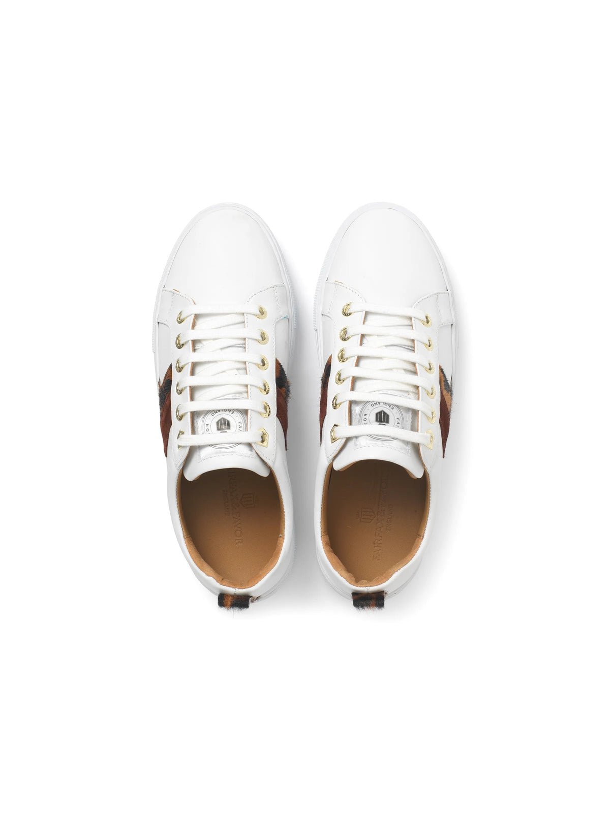 Alexandra White, port & leopard leather, suede & haircalf Platform trainers