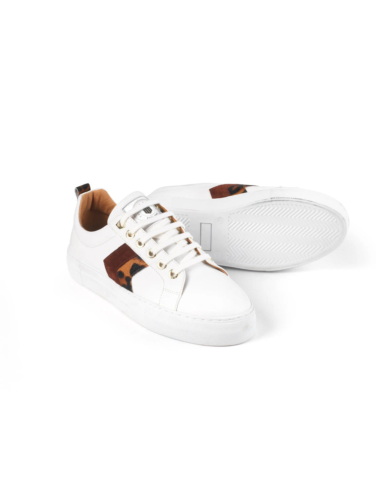 Alexandra White, port & leopard leather, suede & haircalf Platform trainers