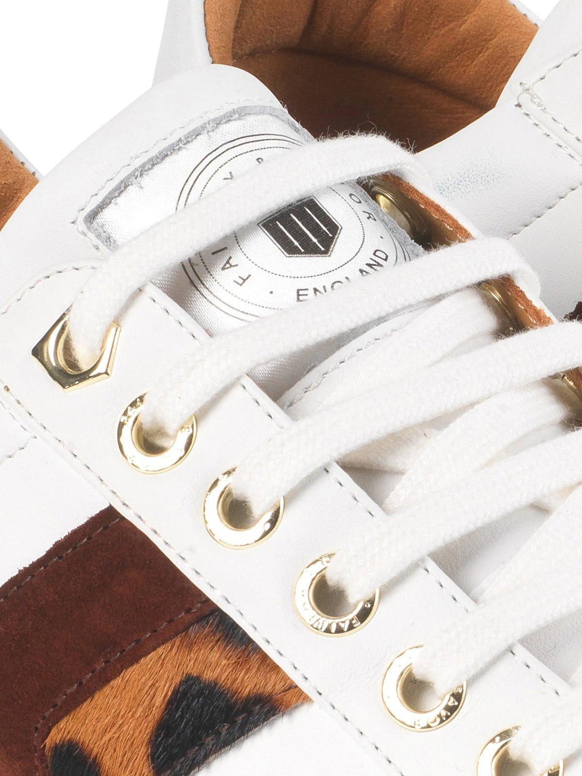 Alexandra White, port & leopard leather, suede & haircalf Platform trainers