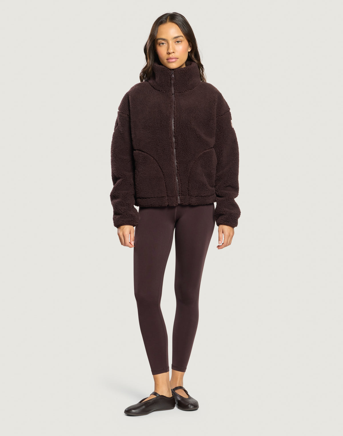 Industry Fleece High Collar Jacket in Mocha Bean