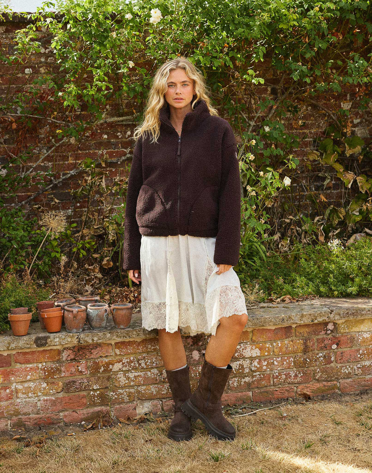 Industry Fleece High Collar Jacket in Mocha Bean