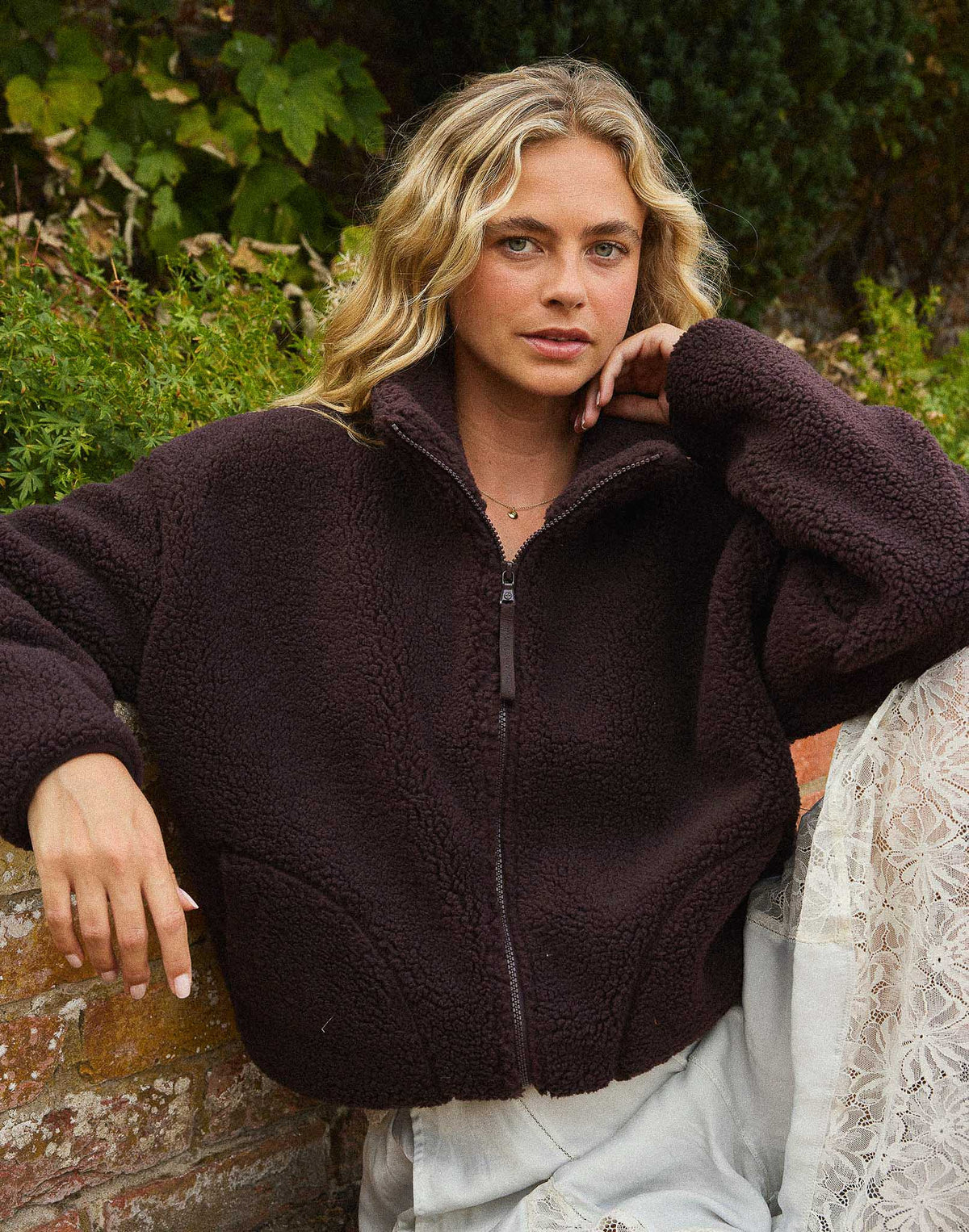 Industry Fleece High Collar Jacket in Mocha Bean