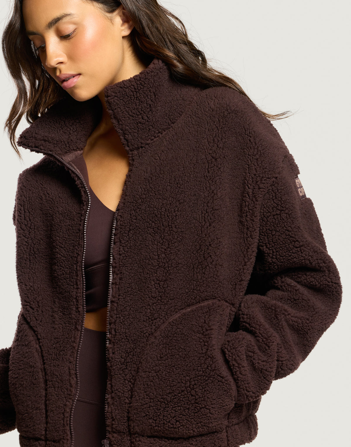 Industry Fleece High Collar Jacket in Mocha Bean