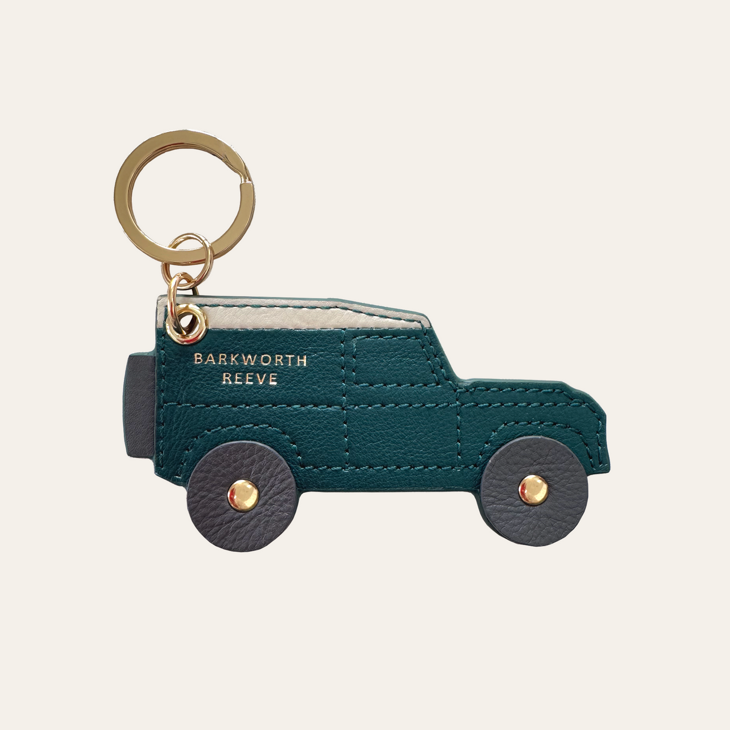 Off Road 4x4 keyring Green & Cream Leather