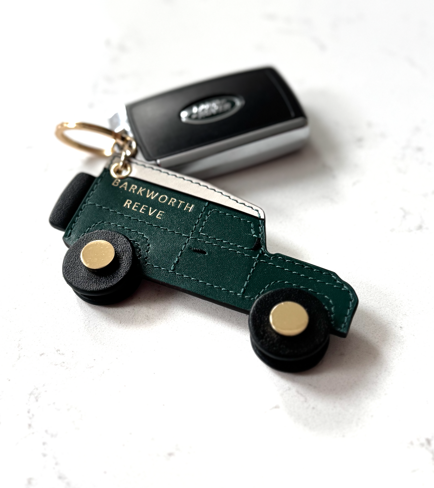 Off Road 4x4 keyring Green & Cream Leather