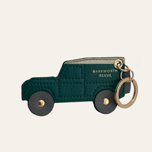 Off Road 4x4 keyring Green & Cream Leather