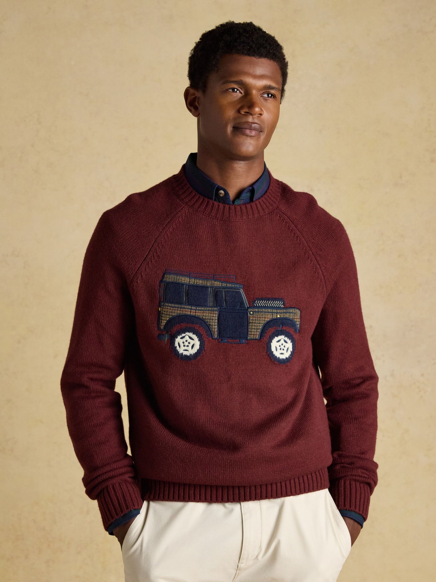 Offroad Burgundy Red Intarsia Crew Neck Jumper