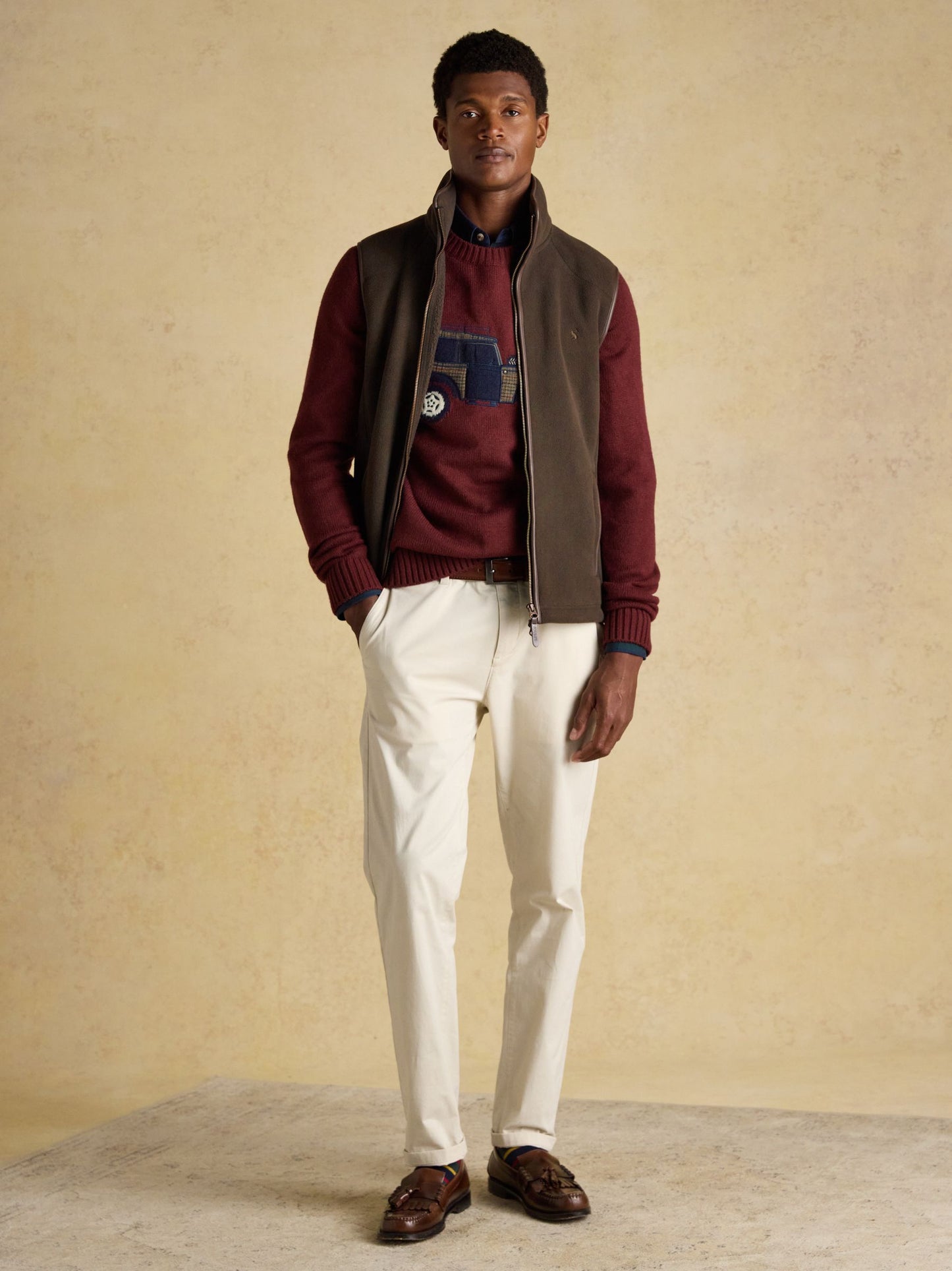 Offroad Burgundy Red Intarsia Crew Neck Jumper