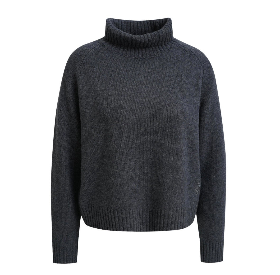 Cropped High Collar Raglan Pullover Anthracite Melange
