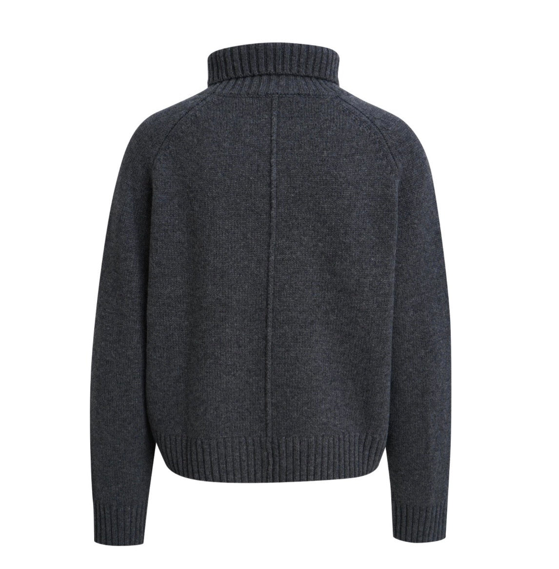 Cropped High Collar Raglan Pullover Anthracite Melange