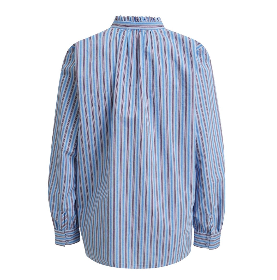 Striped Ruffle Neck Blouse Saphire Print