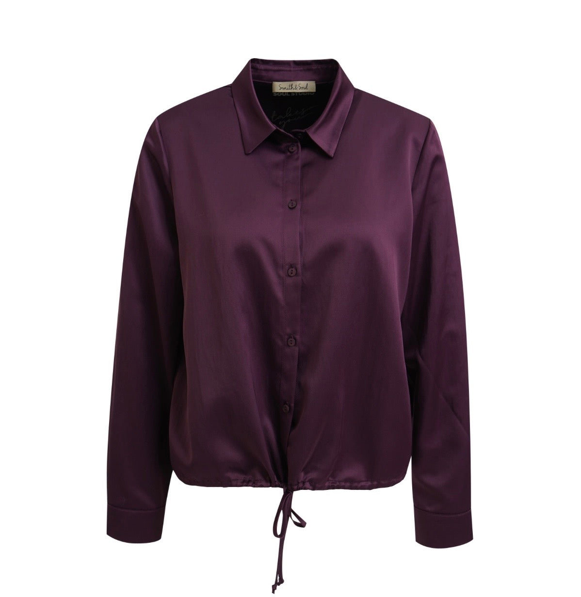 Satin Drawstring Blouse Plum
