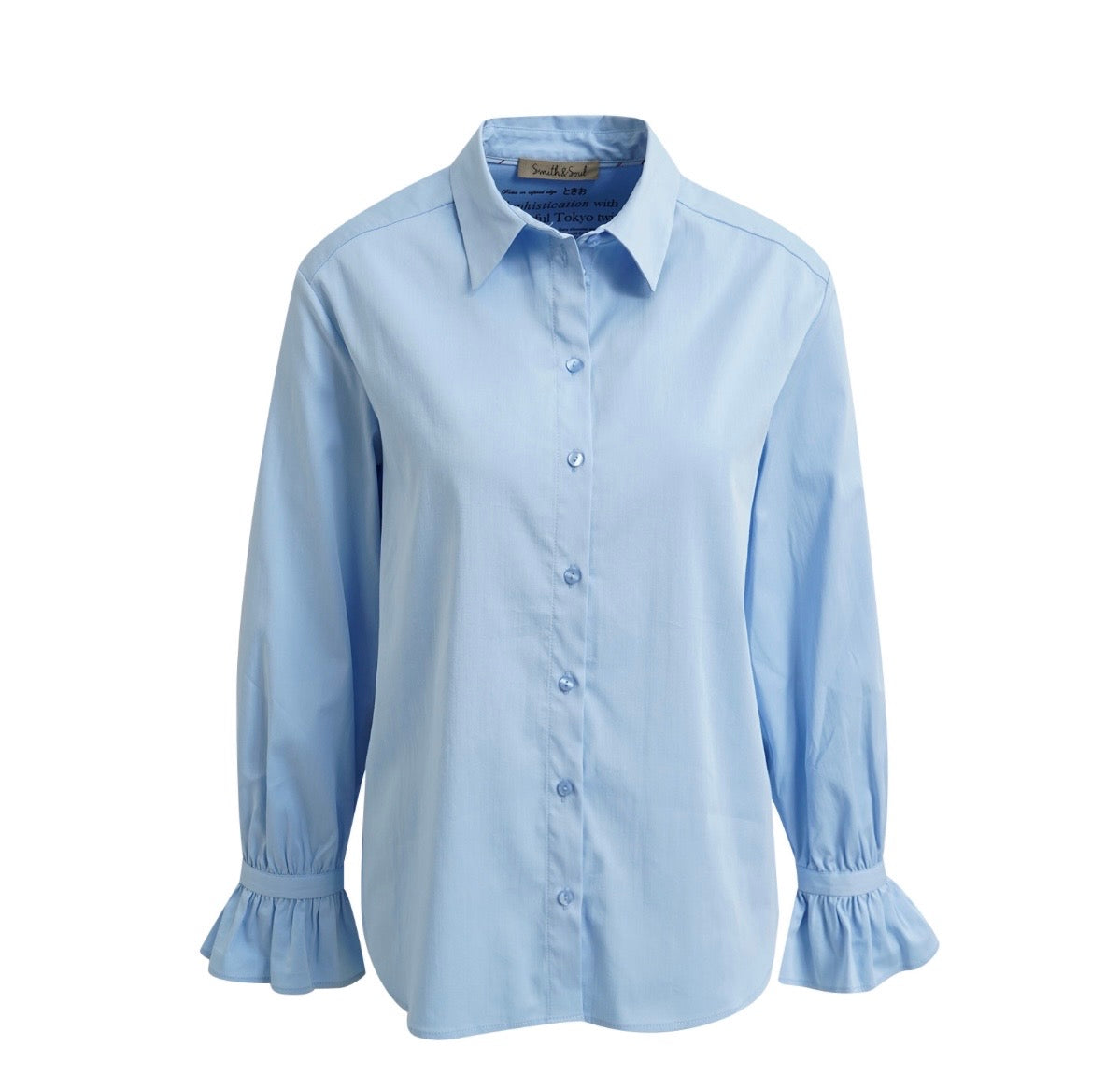 Blouse with Volant Cuff Light Blue