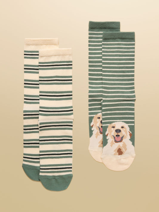 Everyday Green/Ecru 2 Pack Cotton Blend Socks