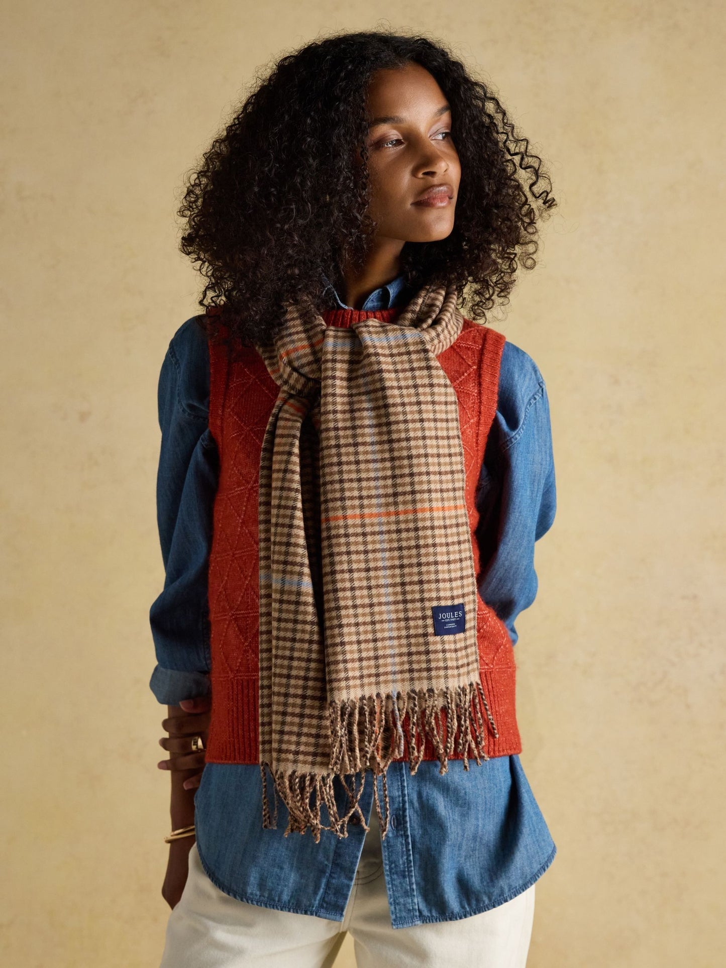 Langtree Brown Check Large Unisex Scarf