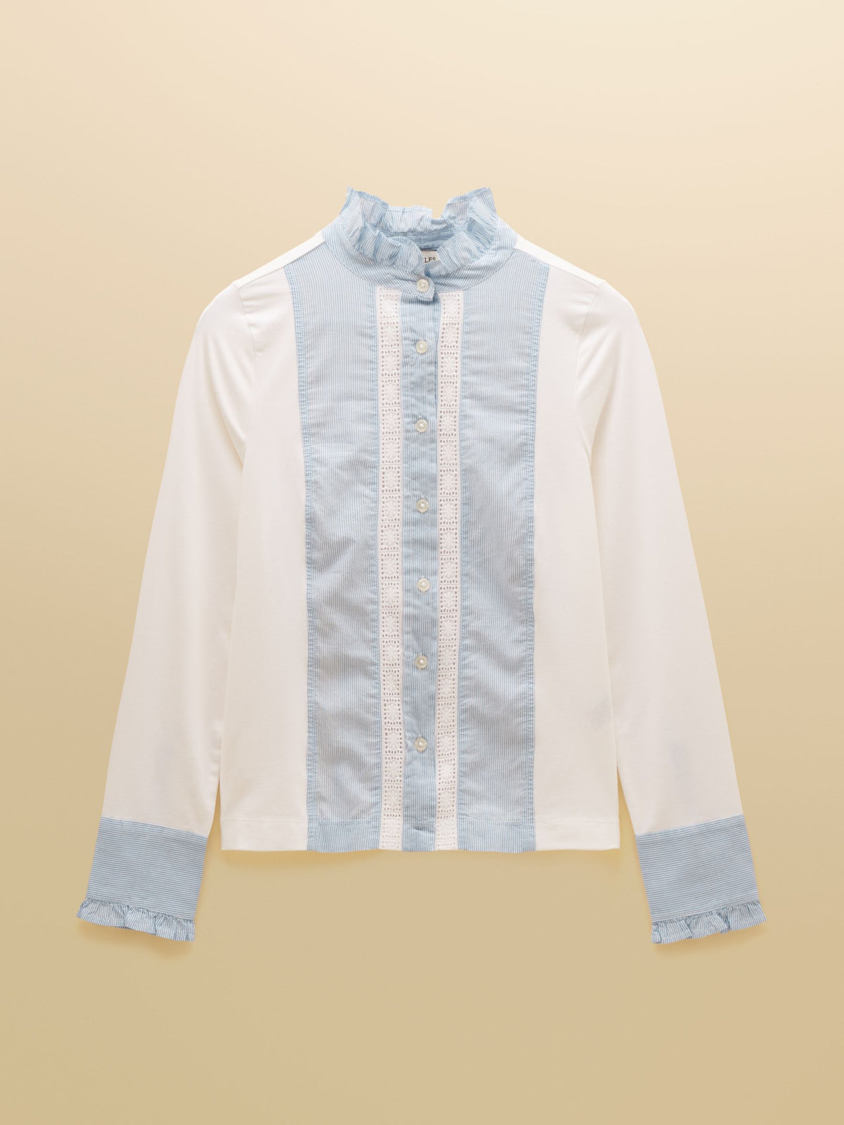 Felicity White/Blue Stripe Lace Insert Jersey Shirt