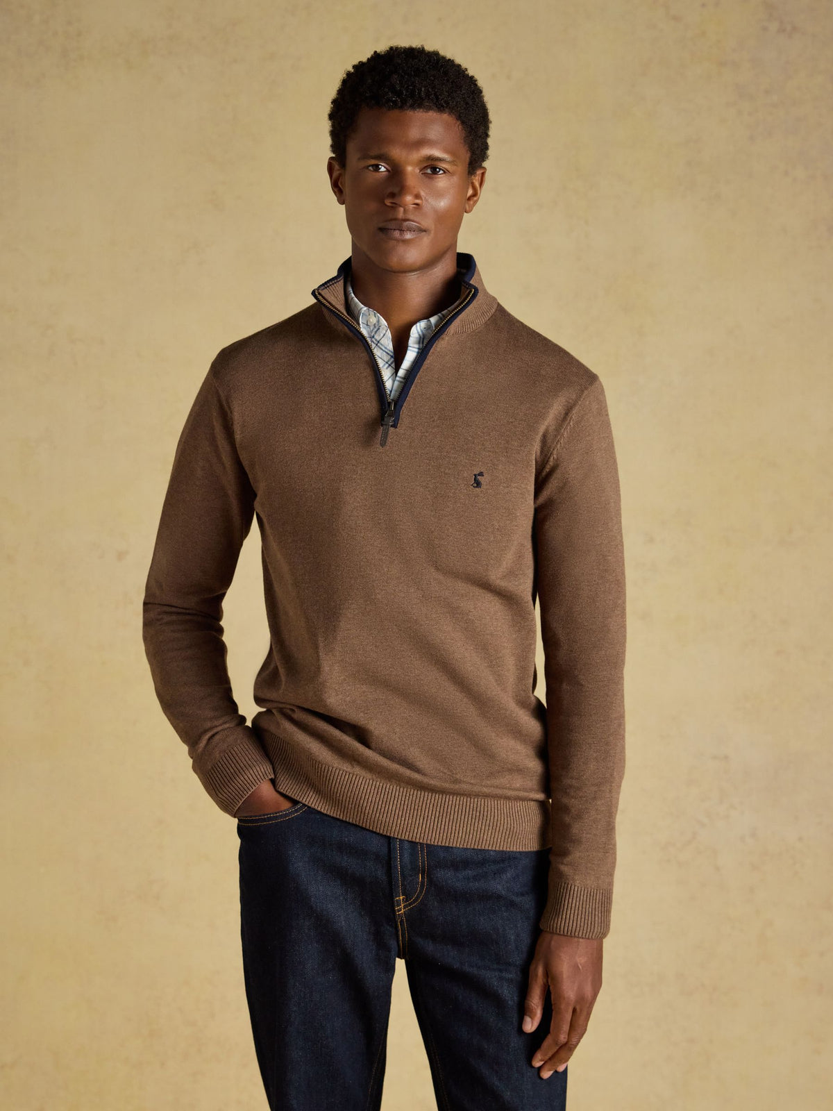 Hillside Brown Quarter Zip Knitted Jumper