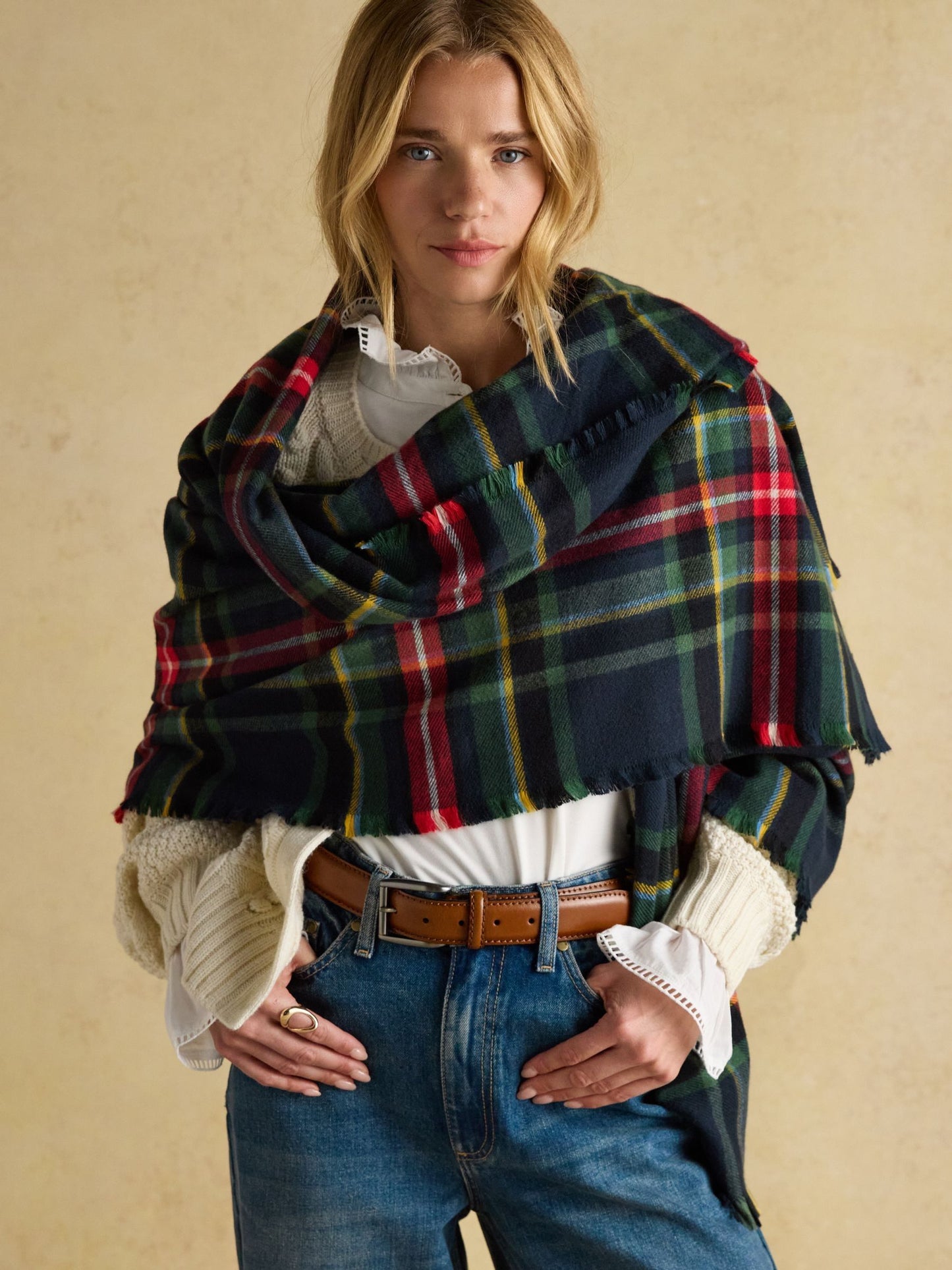 Bracewell Red / Navy Tartan Check Large Scarf