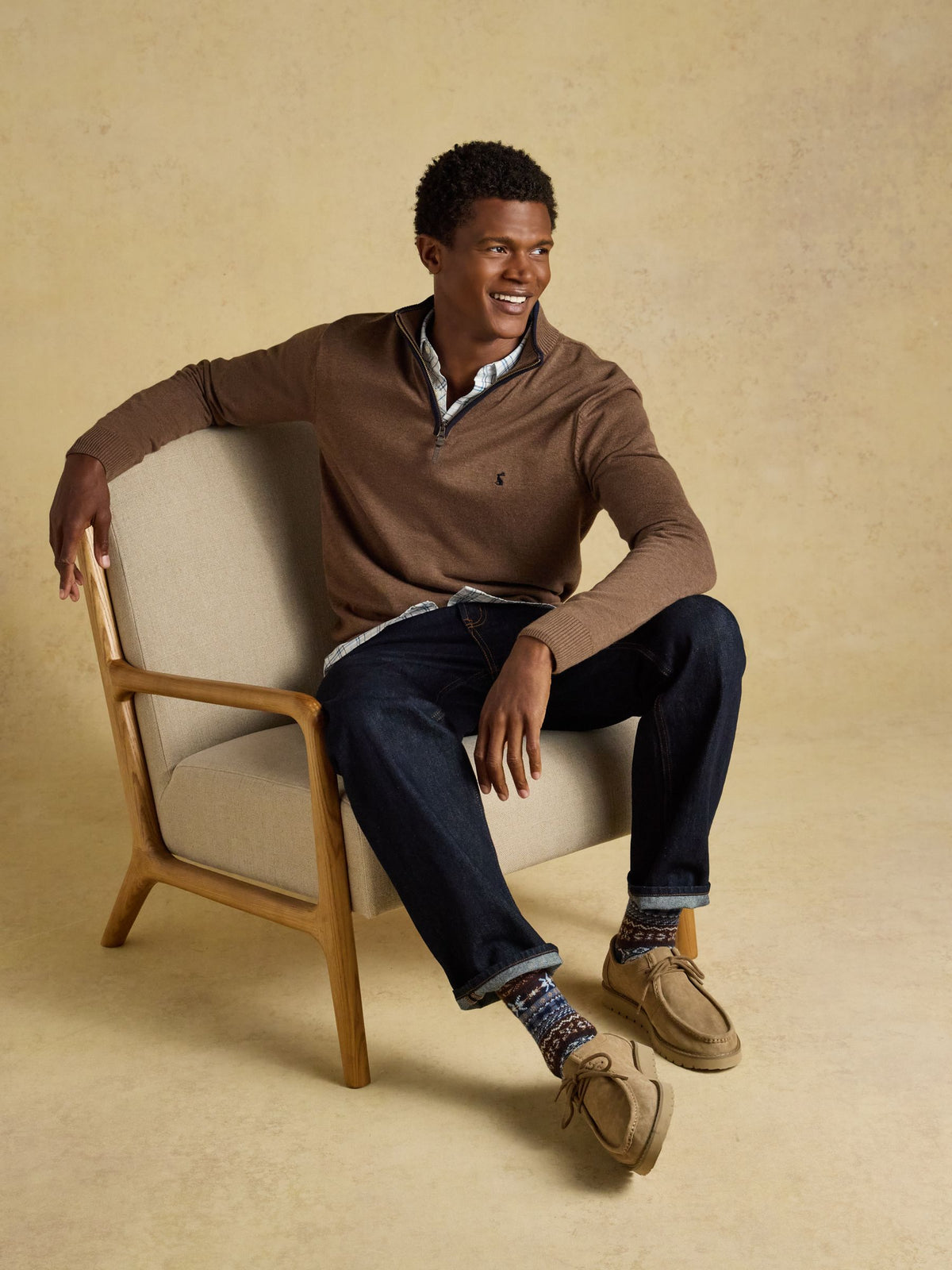 Hillside Brown Quarter Zip Knitted Jumper
